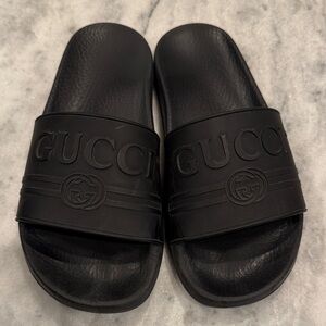 Gucci Embossed Black Slides